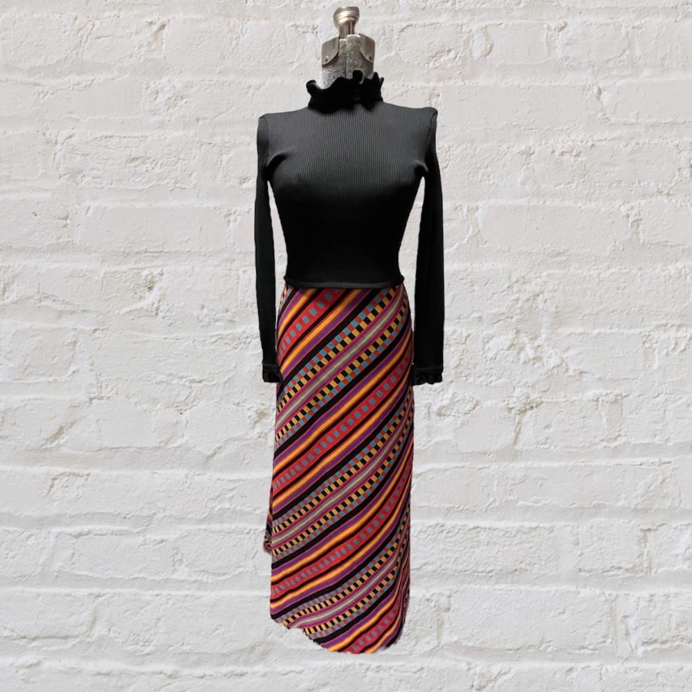 Vintage 60s/70s colorful maxi dress ribbed top by Jonathan Logan size vtg 7